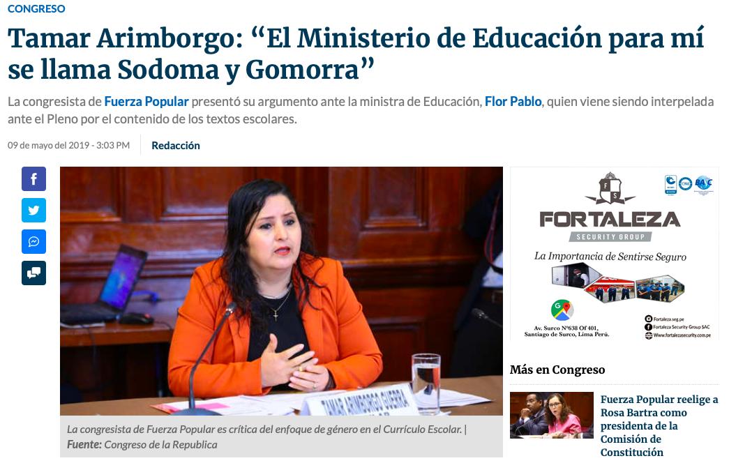 CLADEM Perú 🇵🇪 #EmbarazoInfantilEsTortura on Twitter: "Nos preocupa que Tamar Arimborgo, parlamentaria que afirmó meses atrás que el #EnfoqueDeGénero causa "cáncer y SIDA" y que calificó al Ministerio de Educación como "Sodoma