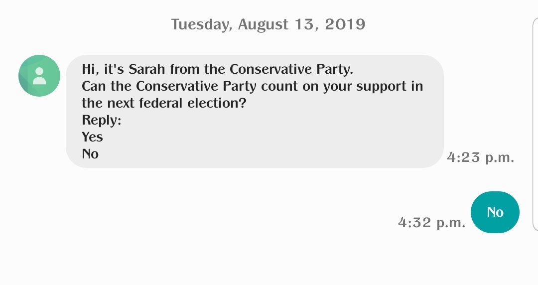 orr_lindsay's tweet photo. Oh Sarah from the #OntarioConservativeParty, it was a pleasure to say no to you all the way from Cuba. Best $1.50 I've spent in a while 😂
I have a few more words for you Sarah about the Gov't and upcoming elections, but "No" will have to do for now. #ONpoli #SayNoToSarah https://t.co/vejvRjzjbu