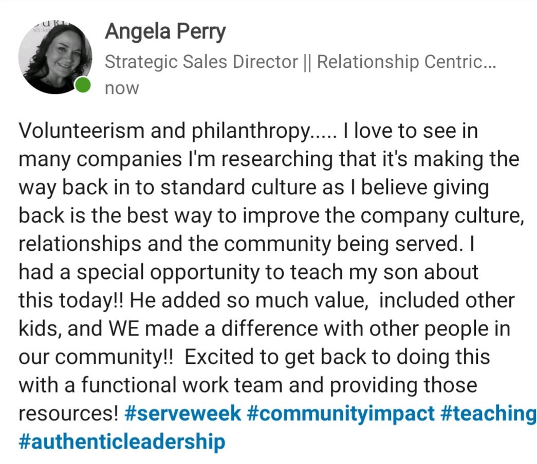 angelaperrywi's tweet photo. Such a great morning with my son volunteering and feeding our community!! #serveweek #communityimpact #makeithappen2019 https://t.co/z5eIj8JObk