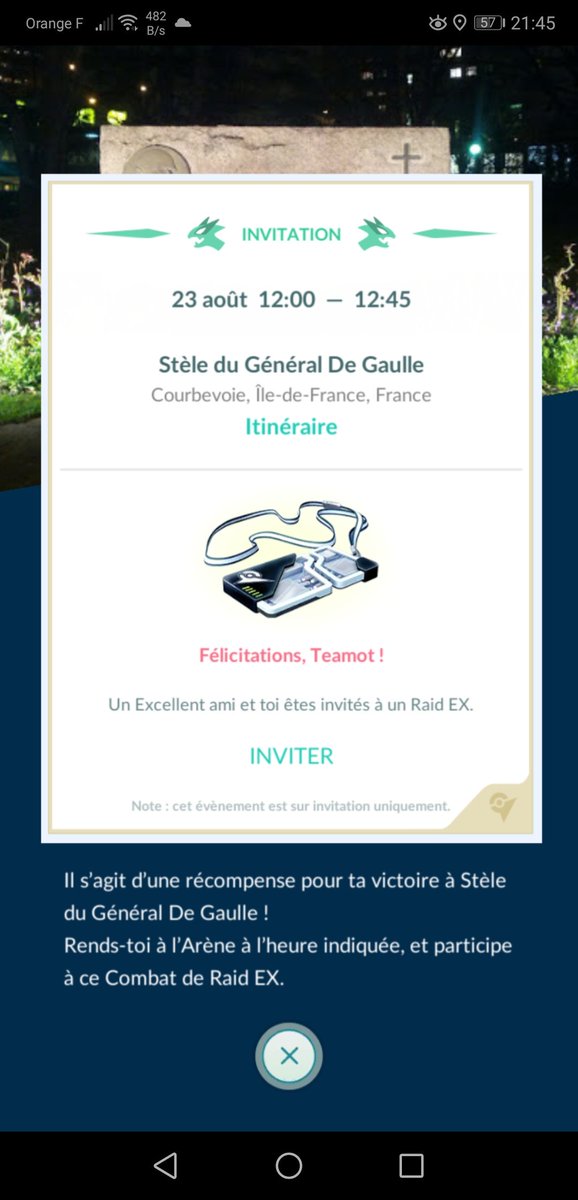 MisterTeamot's tweet photo. Ouloulou le pass raid ex qui tombe la chance incroyable ! #PokemonGO #pokemongoraidex https://t.co/NVqaDUcxbO