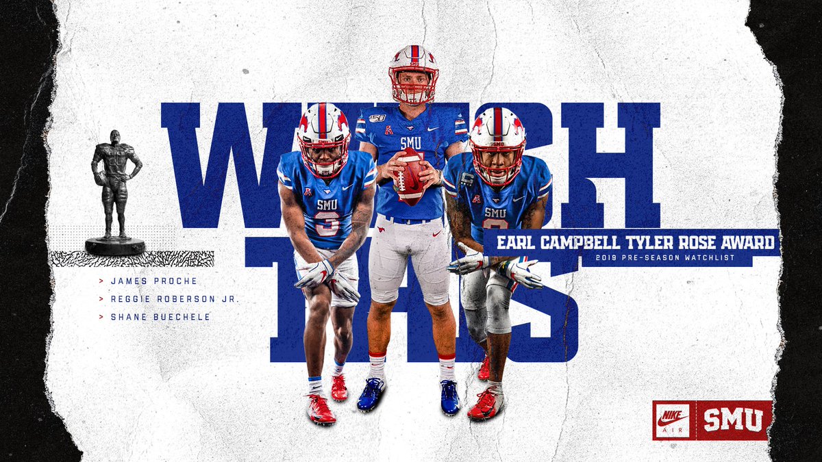 SMUFB's tweet photo. Born and raised and named "to watch" by the Earl Campbell Tyler Rose Award, which recognizes the top offensive player with Texan ties 🔴🔵 #PonyUpDallas https://t.co/PTTYFD7ja9