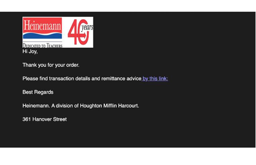 HeinemannPub's tweet photo. Please be aware that emails appearing to be from Heinemann reps. have been sent out to numerous contacts in an attempted phishing scheme. If you receive an email like the one below, please do not click on any links. We apologize for the inconvenience and will send an update ASAP. https://t.co/C503GXqiBp