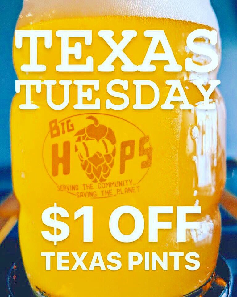 Texas Tuesdays means you get $1 off all TX brewed drafts on our Tap wall!  Plus we start our famous Free Trivia at 7:30 - come join us! #drinklocal #craftbeersa #craftbeer
