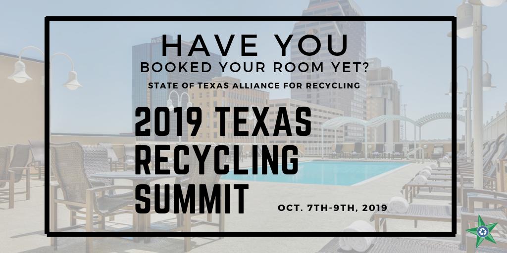 recyclingSTAR's tweet photo. Have you made #STARSummit19 room reservations yet? 🤔
Register now for the only #TXconference dedicated entirely to #recycling and #wastediversion, Oct. 7-9!
Special rates at Wyndham #SanAntonioRiverWalk only guaranteed until Sept. 12, so reserve your room soon! https://t.co/eJ4GMsYWGc