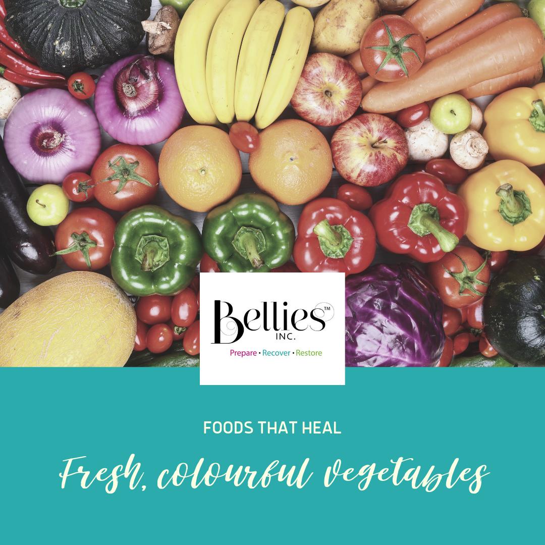 Foods That Heal! A wide variety of fresh, colourful vegetables! Try to eat several different types of vegetables, especially leafy greens. This will help with inflammation, and most people don’t get enough vegetables anyway. ;) #belliesinc #nutrition