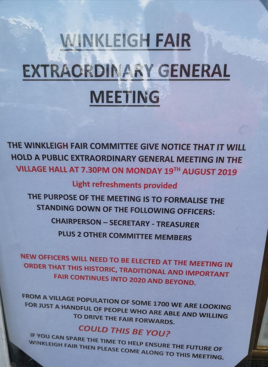 After 3 fantastic years organising the #winkleighfair the committee is now standing down. We are holding an EGM at the Village Hall on Monday 19th August at 7.30pm. If you are interested in continuing this wonderful and important tradition, please pop along to find out more