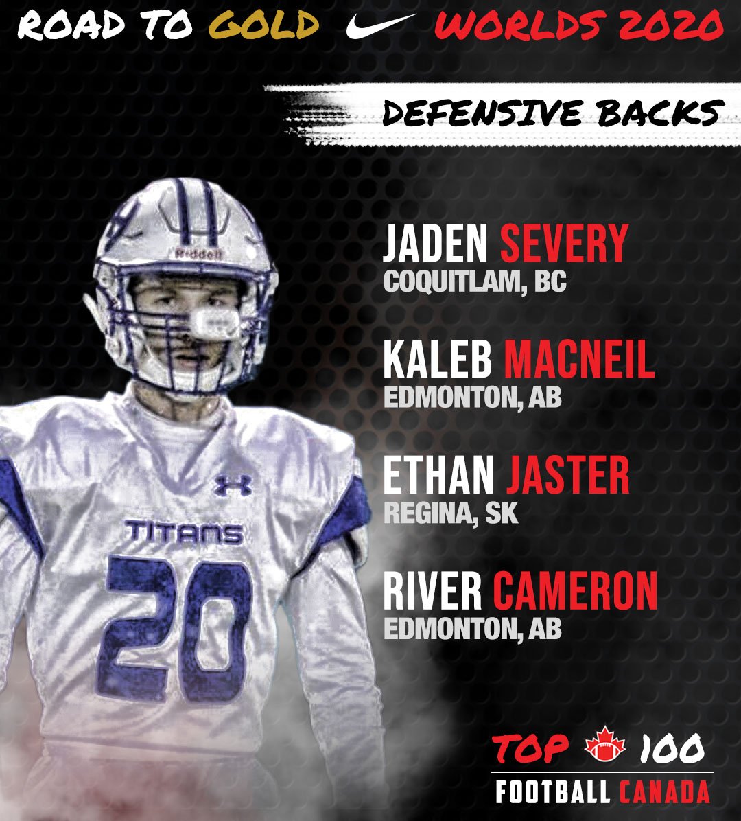 FootballCanada's tweet photo. Congratulations to the 16 Defensive Backs who cracked the Football Canada Top 100!  🏆

#RoadToGold #Worlds2020 https://t.co/pDstirVP6s