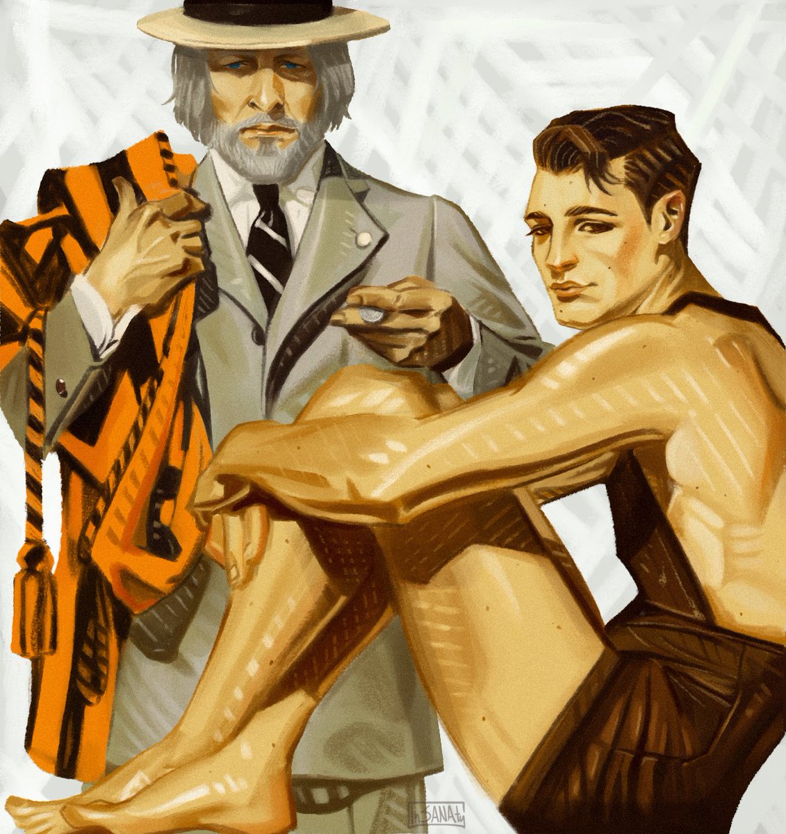 bigDBHenergy's tweet photo. it's finally done!!! another one for the "Classical Painting Hankcon" series, inspired by the illustrious J. C. Leyendecker!

(is it just me or does this one gives off some strong Mob AU vibes 🤔)
#hankcon #rk800 #hankanderson https://t.co/8RfRmHEmyG