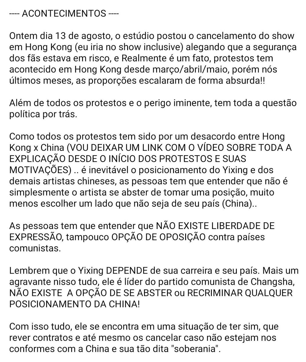 Steph_XING's tweet photo. [兴] >>THREAD EXPLICATIVA<<

ESSE É UM ASSUNTO BEM IMPORTANTE E O FOCO É EXPLICAR A SITUAÇÃO DO YIXING

Sigam a thread e entendam toda a polêmica e a situação que o Yixing, e artistas chineses se encontram no momento

*NÃO RETIRAR SEM OS CRÉDITOS*

🔗https://t.co/jRF8bjoZlZ https://t.co/ovQxiqFVh4