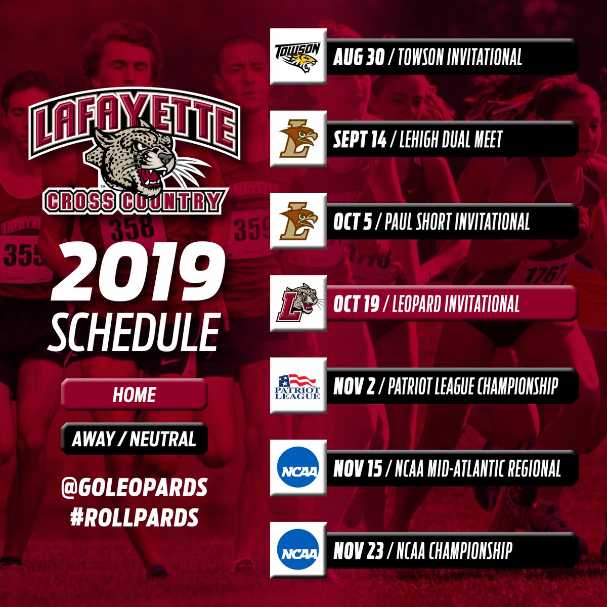 .<a href="/lafayetteTF/">Lafayette T&F/XC</a> announces 2019 cross country schedule...gopards.co/19XCschedule