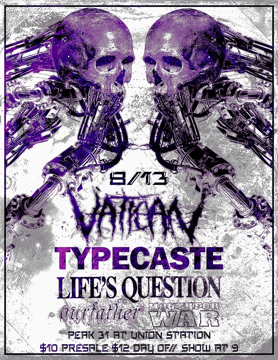HEY! SHOW AT 8:30 TONIGHT INSTEAD. SMALL CHANGE BUT MAKE SURE YOU SHOW UP EARLY

Mouth for War - 8:30 - 8:50
Ourfather - 9:05 - 9:25
Life’s Question - 9:40 - 10:00
Typecaste - 10:15 - 10:35
Vatican - 10:50 - END