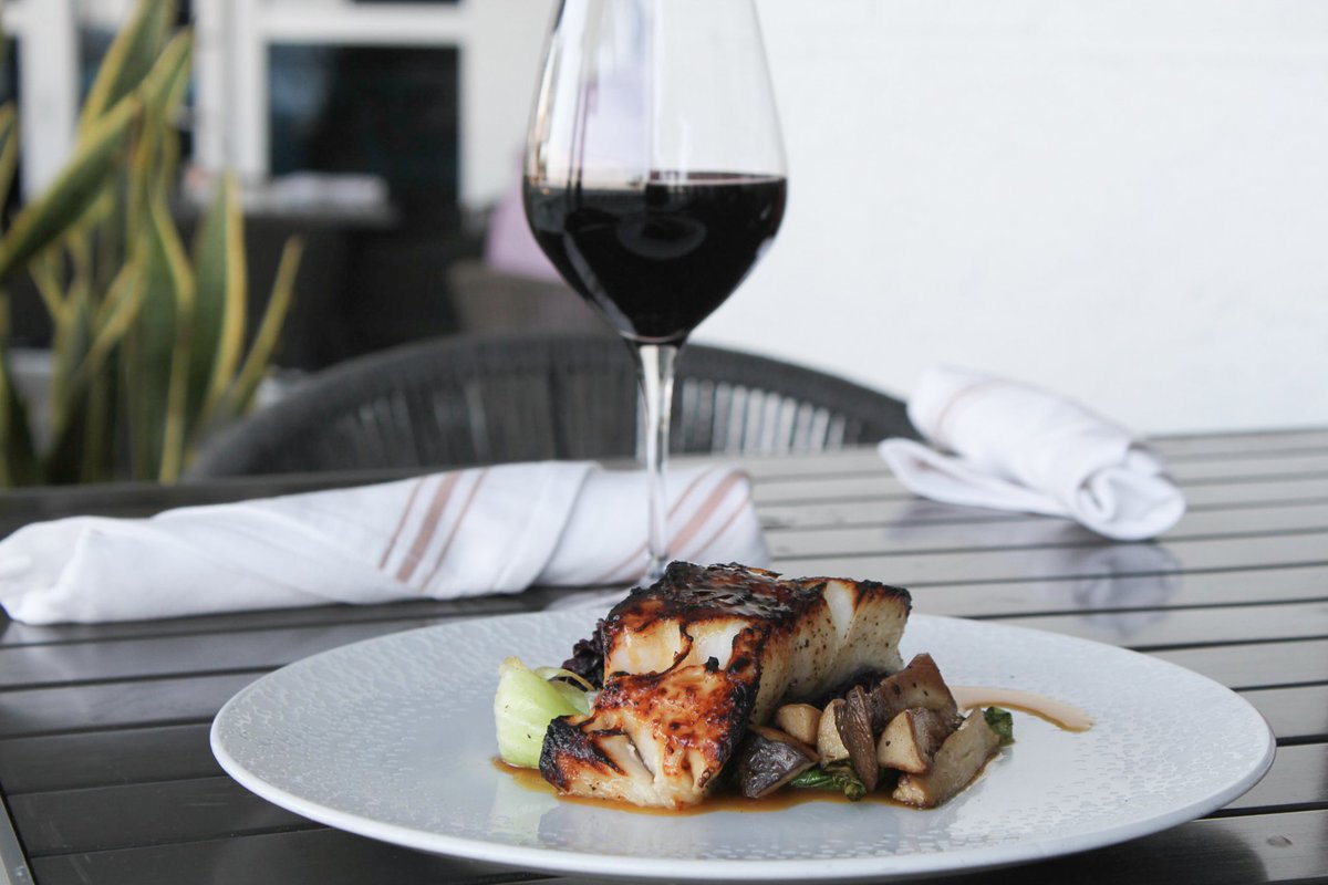 Wine Tuesday // Roasted Black Cod with miso glaze, baby bok choy, shiitake and forbidden rice // Every Tuesday enjoy half off all bottles of wine