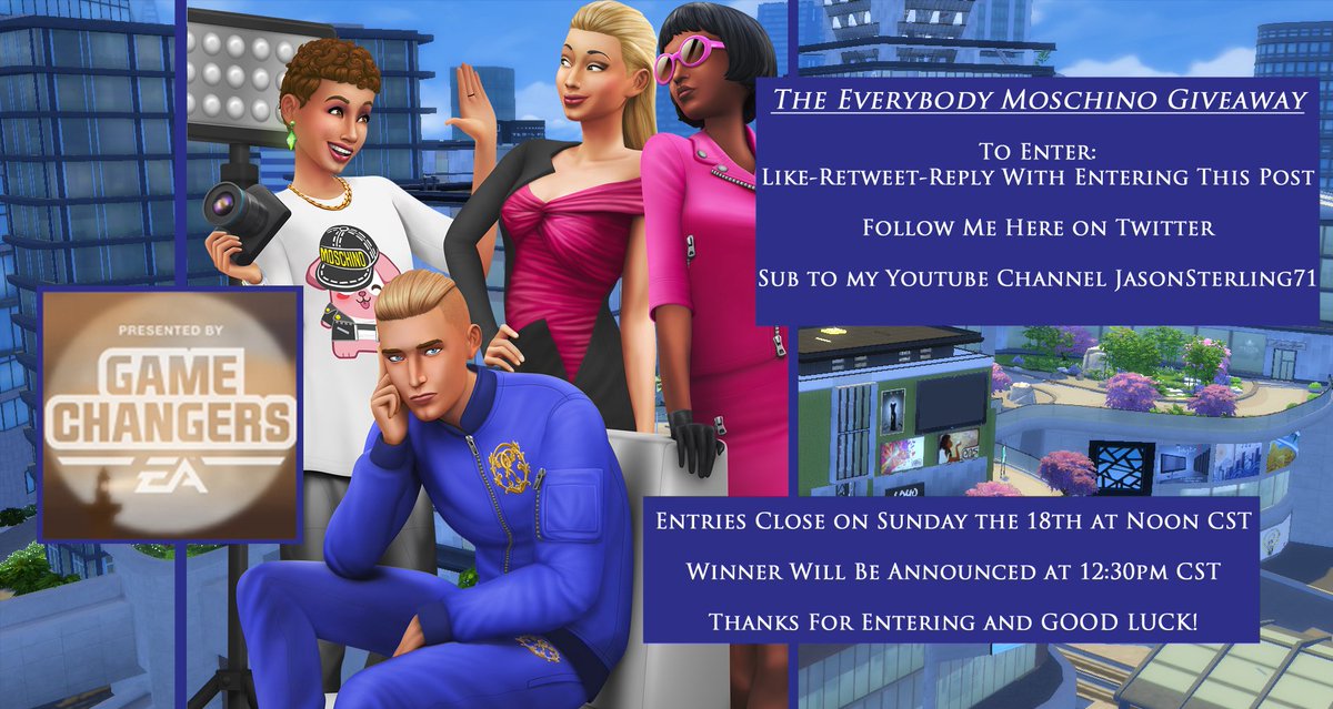 JasonSterlingRM's tweet image. Time for the Second Moschino Giveaway! Details in the Picture below- Good Luck! Stuff Pack Code Graciously Provided by the #EAGameChangers Program #TheSims4 #TheSims4Moschino My YT Channel Link: youtube.com/user/Jasonster…