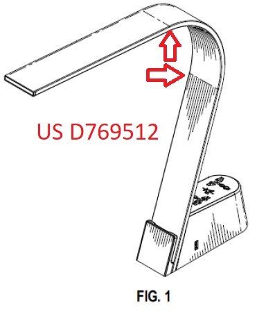 2WitDesign's tweet photo. Recent #designpatent infringement case. With this filing strategy, is attention unnecessarily (and possibly undesirably) drawn to the lines claimed in the '735 patent (and disclaimed in the '512 patent)?  Would the Plaintiff have been better off with only the '735 patent? https://t.co/612SXaxGKw