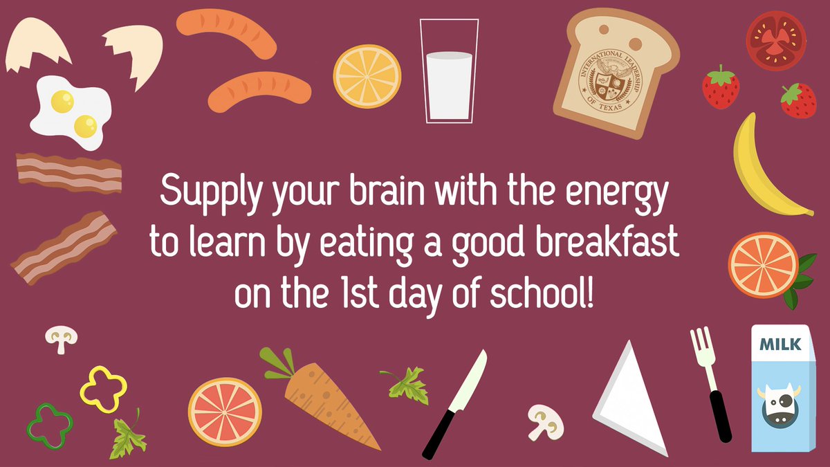 ILTexasSchools's tweet photo. Supply your #brain with the #energy to #learn by eating a good breakfast on the 1st day of school. What’s for breakfast/lunch on the first day of school? https://t.co/gPb50t5vVP #CountDownToDay1 #ILTexas #studentsuccess #servantleadership https://t.co/vyXGgW4CUv