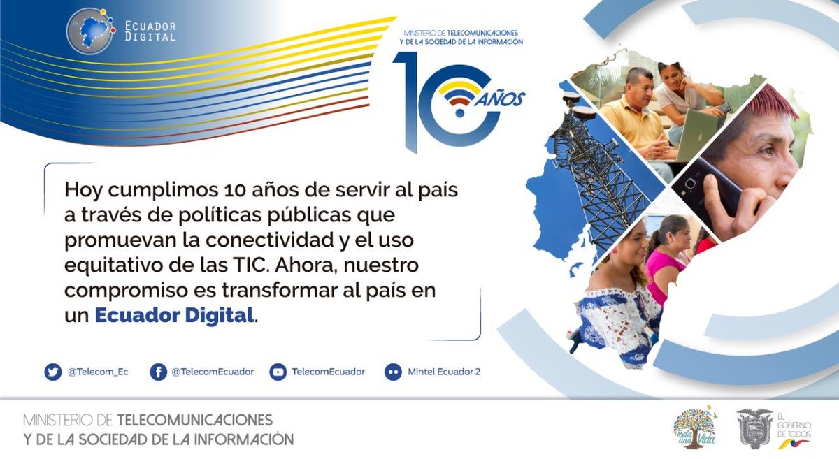 infotoacaso's tweet photo. #10AñosMINTEL | Durante esta década de vida institucional hemos trabajado para promover el crecimiento económico y social del país a través de las telecomunicaciones y TIC. Con la Política #EcuadorDigital potenciaremos aún más la innovación y desarrollo tecnológico. https://t.co/irnHh1b1s8