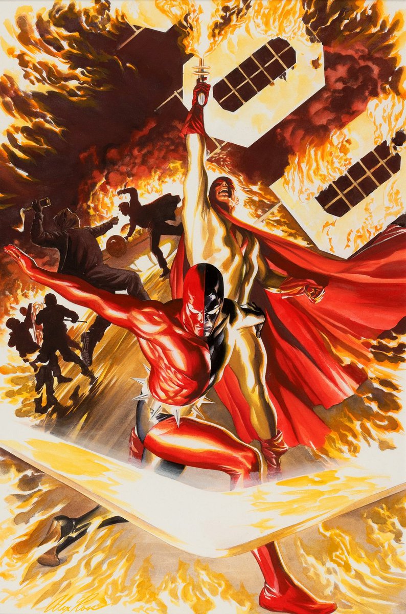 HakesAuctions's tweet photo. SOLD FOR $3,143! @HakesAuctions' last sale included this @AlexRossArt for @DynamiteComics' #ProjectSuperpowers #2, featuring #GoldenAge #Daredevil (aka #DeathDefyingDevil) &amp; #TheFlame! Contact us to sell your #comicart! 🔥
#AlexRoss #LevGleason #FoxFeatureSyndicate #ComicArtFans https://t.co/2DoCxzsN4g