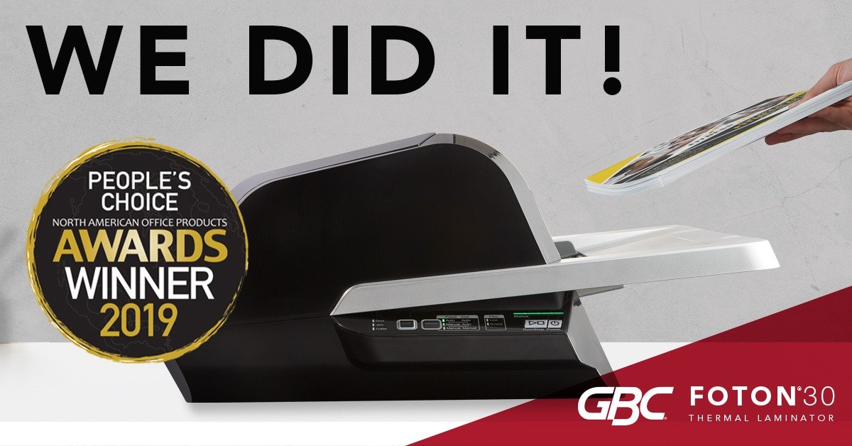 Congrats to our GBC team for winning the 2019 NAOPA People's Choice Award for the Foton 30 Laminator!

This is the third year in a row an ACCO Brands product has been the People's Choice. Thank you to everyone who voted!