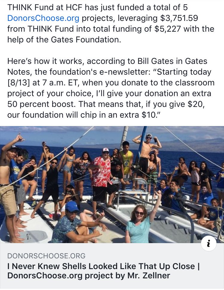 HCFHawaii's tweet photo. “I Never Knew Shells Looked Like That Up Close!” is an awesome classroom project that was just funded by the Bill & Melinda Gates Foundation and THINK Fund @ HCF. Turns out, anyone can maximize their classroom giving with a 50% match from Gates Foundation if they do it today! https://t.co/UGnheuXLTH