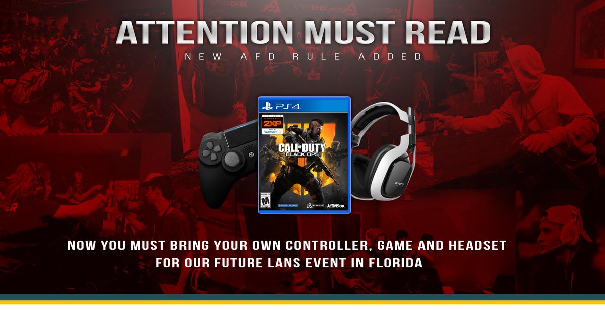 AFDeSports's tweet photo. WHAT TO BRING 

For our next event in Tampa FL AUG 17Th

Controller
Headset (for mix amp)
Micro Usb cable (for controller)
Call of duty Black ops 4 Game Disc 

For team pass HERE ---> ( https://t.co/xZjh1glJ9H ) https://t.co/zKmCt2L5z6