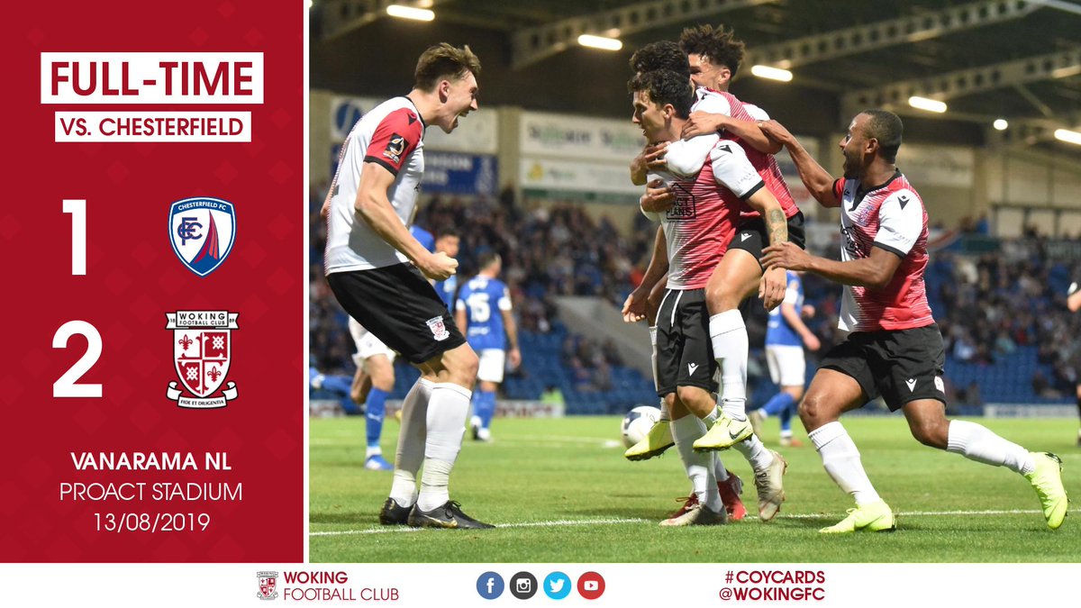 FT | Chesterfield 1-2 Woking.

The Cards see out a nervy last few minutes and get a well deserved win! 

#COYCards