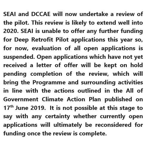 CiaranCuffe's tweet photo. So @SEAI_ie have suspended deep retrofit scheme and told contractors to "manage expectations with your customers". Is this what @finegael means by #climate action? We're in a #ClimateEmergency and the Government must up their game https://t.co/9K1j5LEdmS