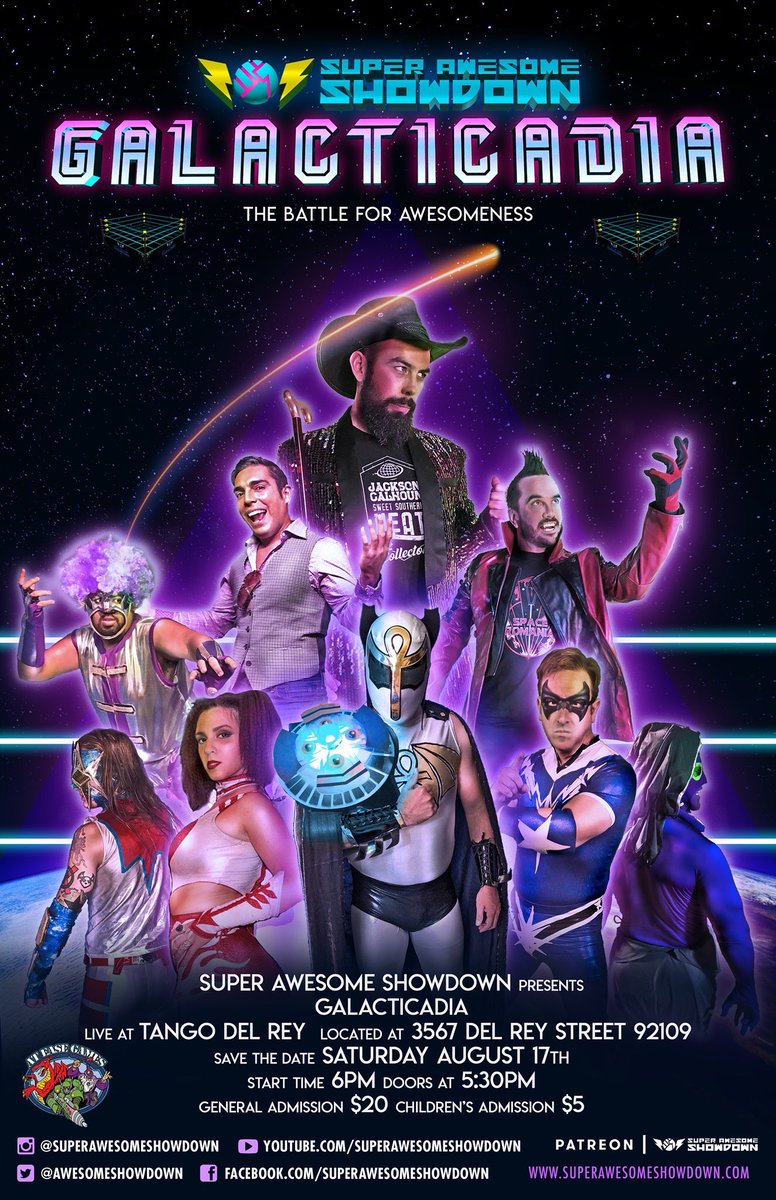 AwesomeShowdown's tweet photo. Galacticadia is next Saturday! The fate of the galaxy is at stake as the Galactic Champion &amp; the super heroes of Super Awesome Showdown defend us from evil! Tickets on sale now. Get 10% OFF using the Promo code CRYSTAL. More info in our bio. Or visit https://t.co/qfO9KpCjiv https://t.co/czXj0cFeFf