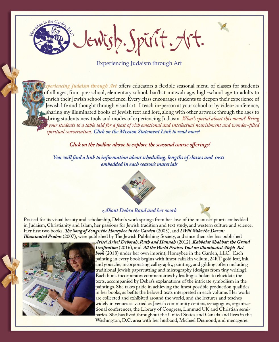 DebraBandJudaic's tweet photo. #JewishEducators! Check out my new menu of classes to teach Jewish values and life through my ! See Website at https://t.co/fCTaphIku2
See Video at https://t.co/A7JUDmwG8N

@JOFAorg @MyWLCJ @JewishBookWorld @ReformJudaism @RabbiAssembly @OrthodoxUnion @HadarInstitute @HadassahMag https://t.co/bZOuaX9bUq