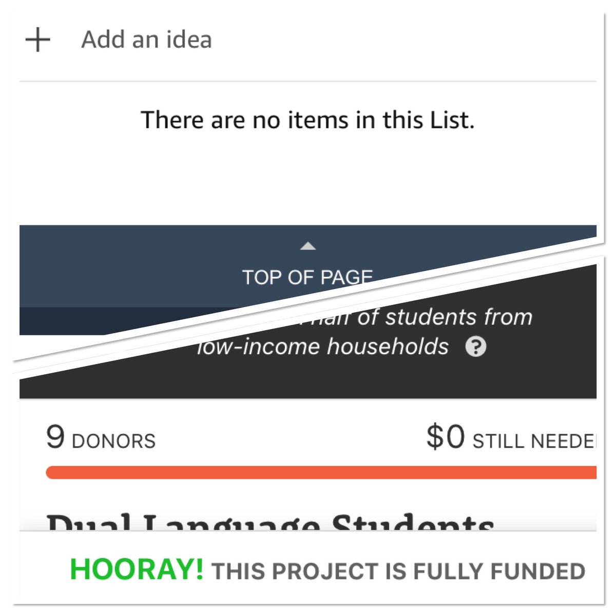 FUNDED!! Thanks so much for helping me #clearthelist both on Amazon and Donors Choose. Please post your link I’ll RT/get you some $ help.