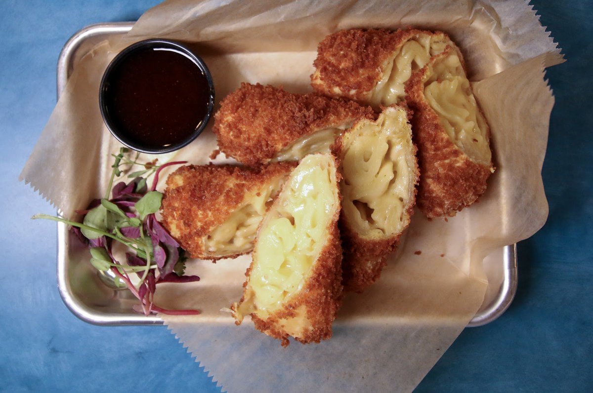 OceanRepBrewing's tweet photo. No, your eyes aren’t deceiving you. Yes, that’s macaroni doused in our house-made cheese sauce, stuffed, dipped, then fried in egg roll wrappers. 🧀🍺🐙Our Mac N’ Cheesee Egg Rolls pair perfectly with our Inlet IPA. 

#OceanRepublicBrewing #Stuart https://t.co/8yQf2Yw8wf