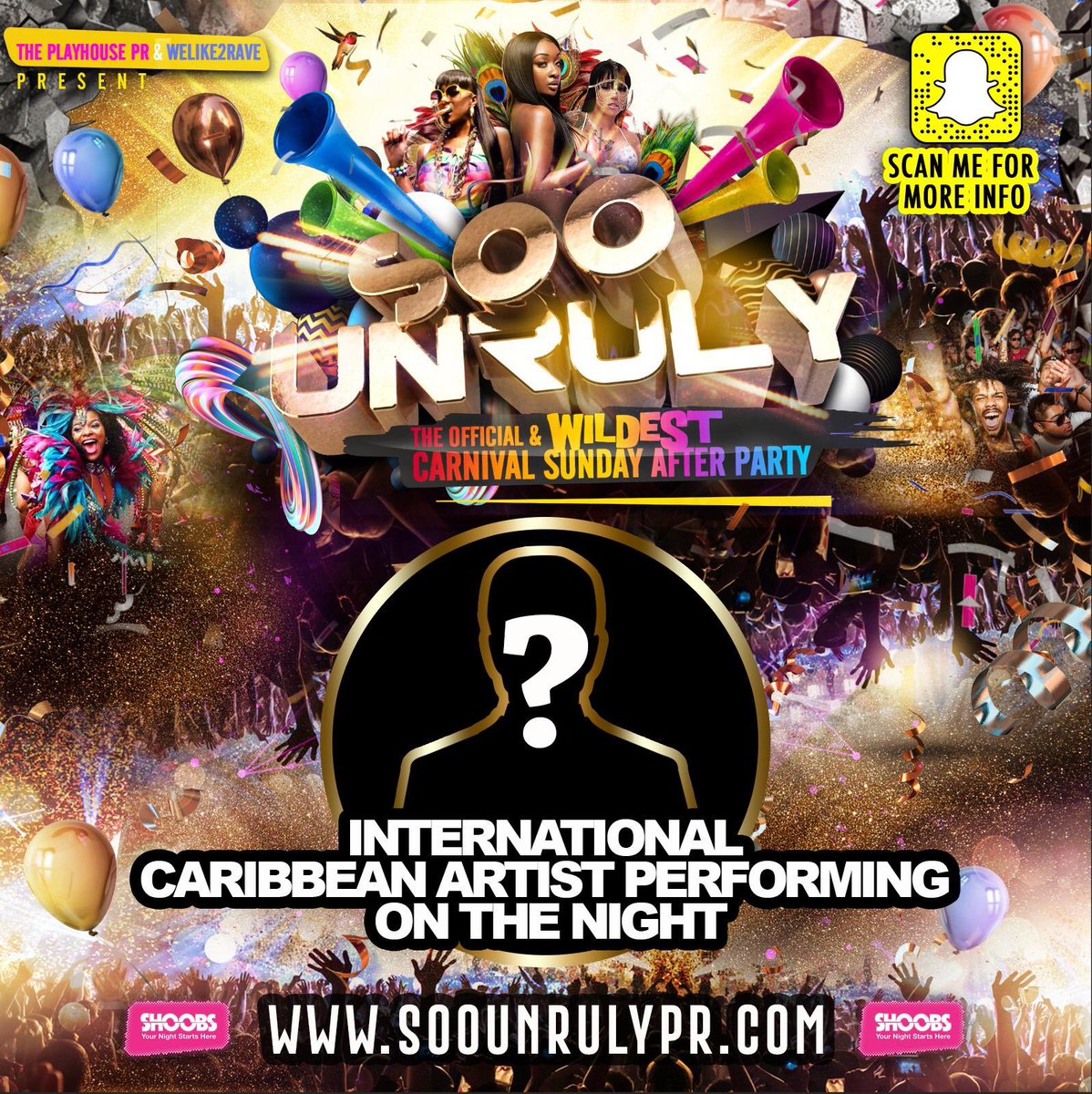 Just Under 2 Weeks until the CRAZIEST Carnival Sunday After Party #SOOUNRULY 😈🥳

SPECIAL CARIBBEAN ARTIST WILL BE PERFORMING LIVE 🎤🎼👀

£10 Tickets out NOW 🎟⚠
<a href="/ThePlayHousePR/">#NobodyPlaysBetter</a> 

Secure tickets for the best After Party in town here 😉‼️ SooUnrulyPR.com