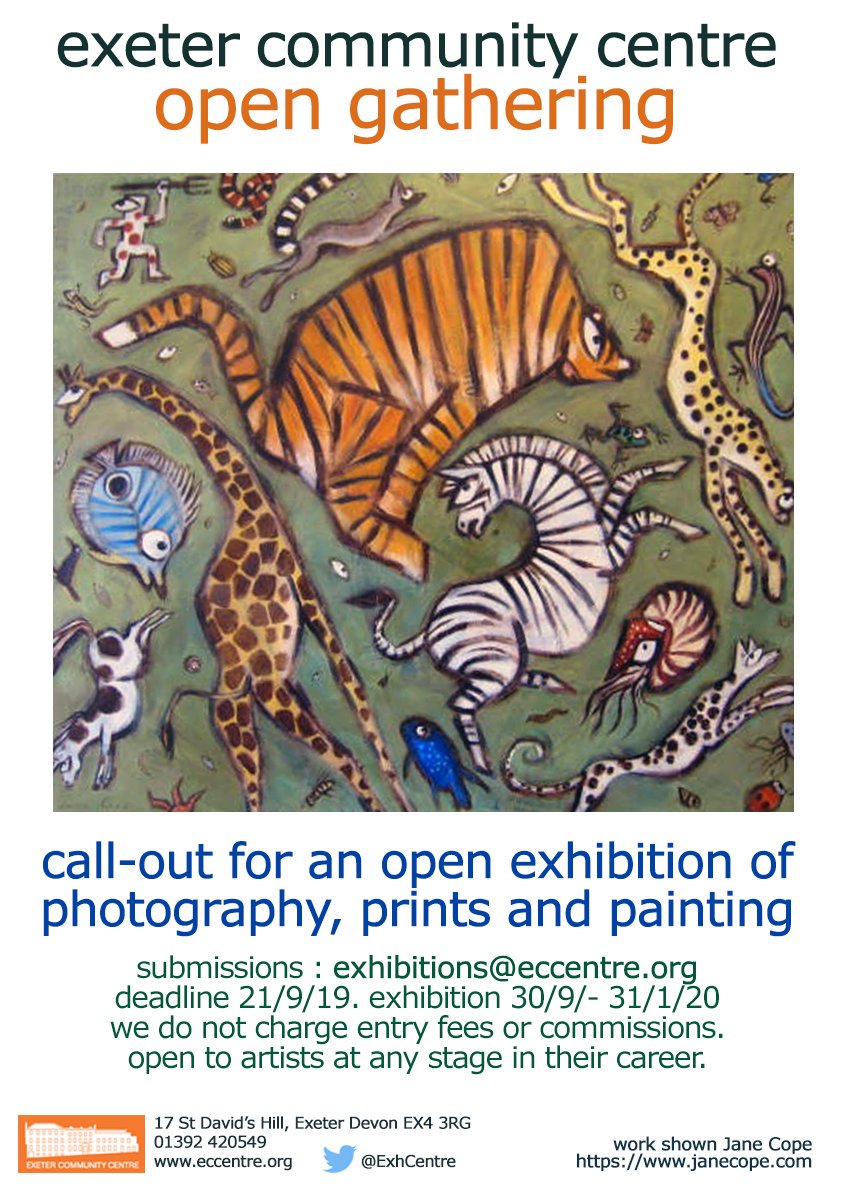 Call-out for exhibition later this year. No fees or commissions charged, as always. Open call, any 2D medium. <a href="/ExeterCultural/">Exeter Culture</a> #exeterculture <a href="/VisualArtsSW/">Visual Arts South West</a> <a href="/ExeterCollege/">Exeter College</a> @ExeSchoolofArt @ArtWorkExeter