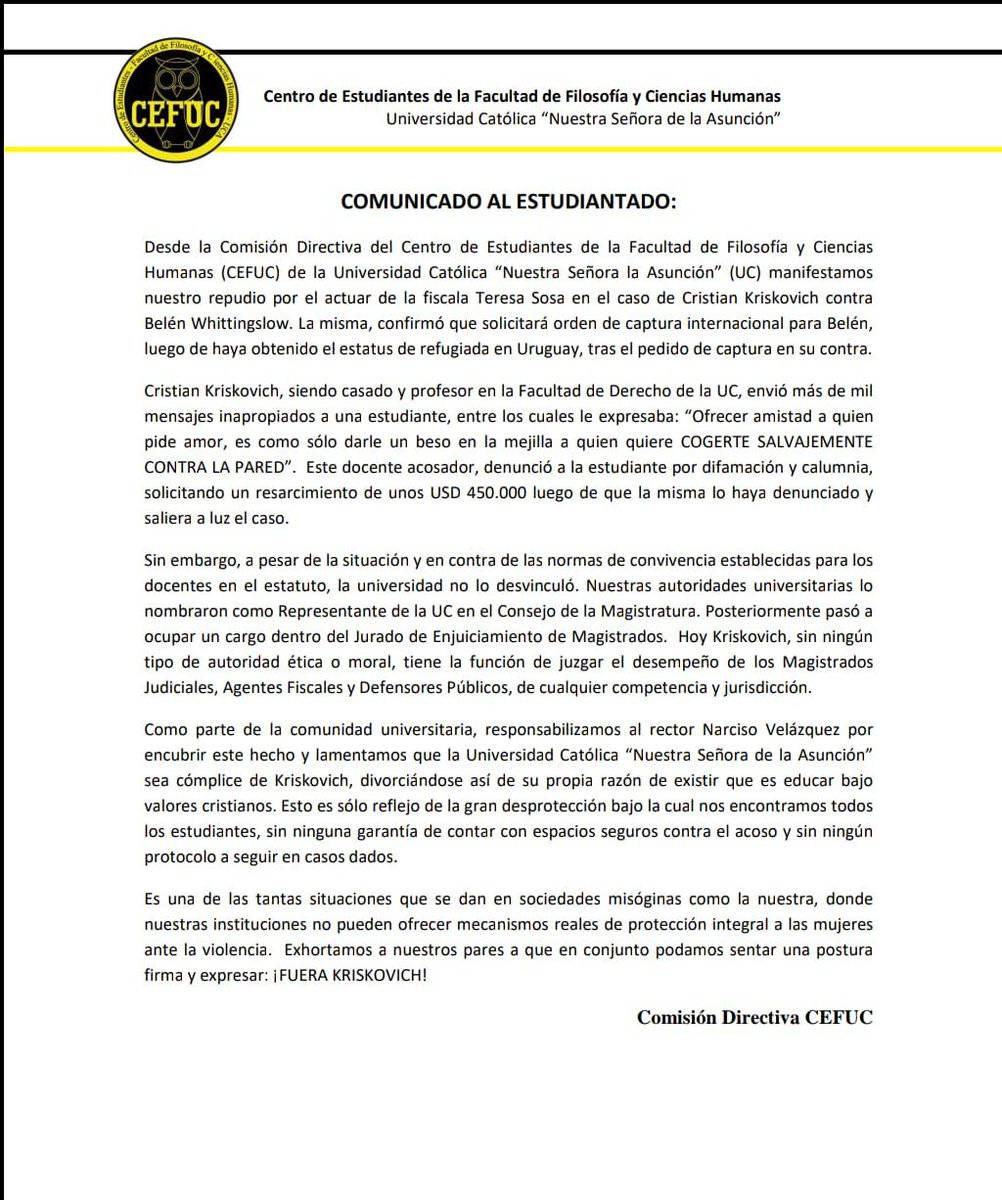 oscar_marandu's tweet photo. Comunicado del Centro de Estudiantes de FILOSOFÍA de la UCA. https://t.co/umD3DsvClH