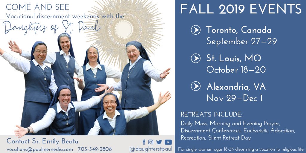DaughterStPaul's tweet photo. Drum roll, please...
🥁🥁🥁🥁🥁🥁🥁🥁
🥁🥁🥁🥁🥁🥁🥁🥁
🥁🥁🥁🥁🥁🥁🥁🥁
🥁🥁🥁🥁🥁🥁🥁🥁
🥁🥁🥁🥁🥁🥁🥁🥁
🥁🥁🥁🥁🥁🥁🥁🥁
🥁🥁🥁🥁🥁🥁🥁🥁
🥁🥁🥁🥁🥁🥁🥁🥁
...here are the dates for our Fall Come and See Retreats! #MediaNuns #Discernment #ComeandSee https://t.co/yrzemoGPeZ