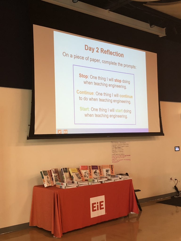 Reflecting on Day 2 of our @EiE_org TEI at the <a href="/TheDoSeum/">The DoSeum</a> #EiEinspired What will YOU stop, continue, and start doing when teaching #engineering ? 🤔🤩😁