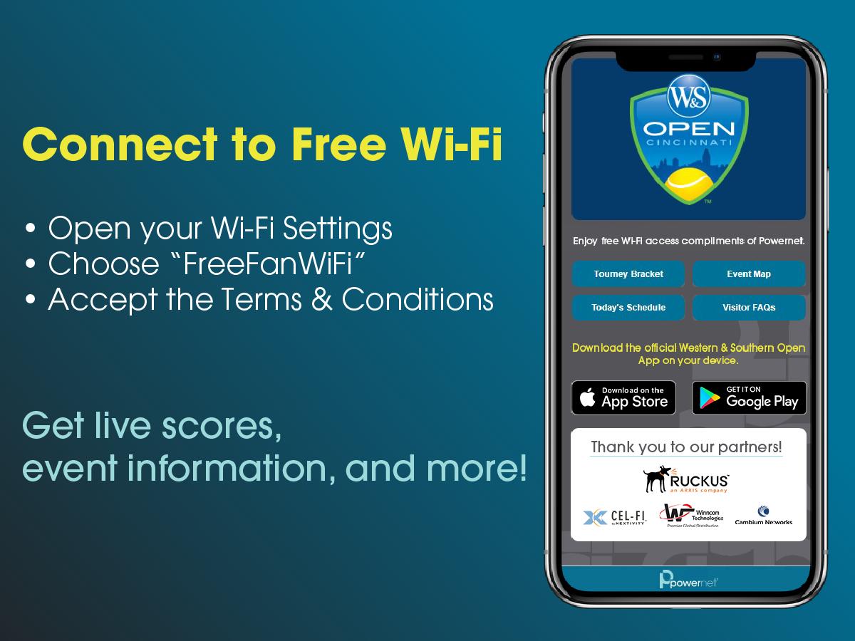 PowernetCo's tweet photo. Enjoying the Western &amp; Southern Open? Make sure you log on to #FreeFanWiFi provided by Powernet to share all your favorite moments. Enjoy fast access to scores, updates on your favorite players, and more all tournament long!  

#atp #tennis #wsopen #wifipartner @CincyTennis https://t.co/9Tyc7JJU4M