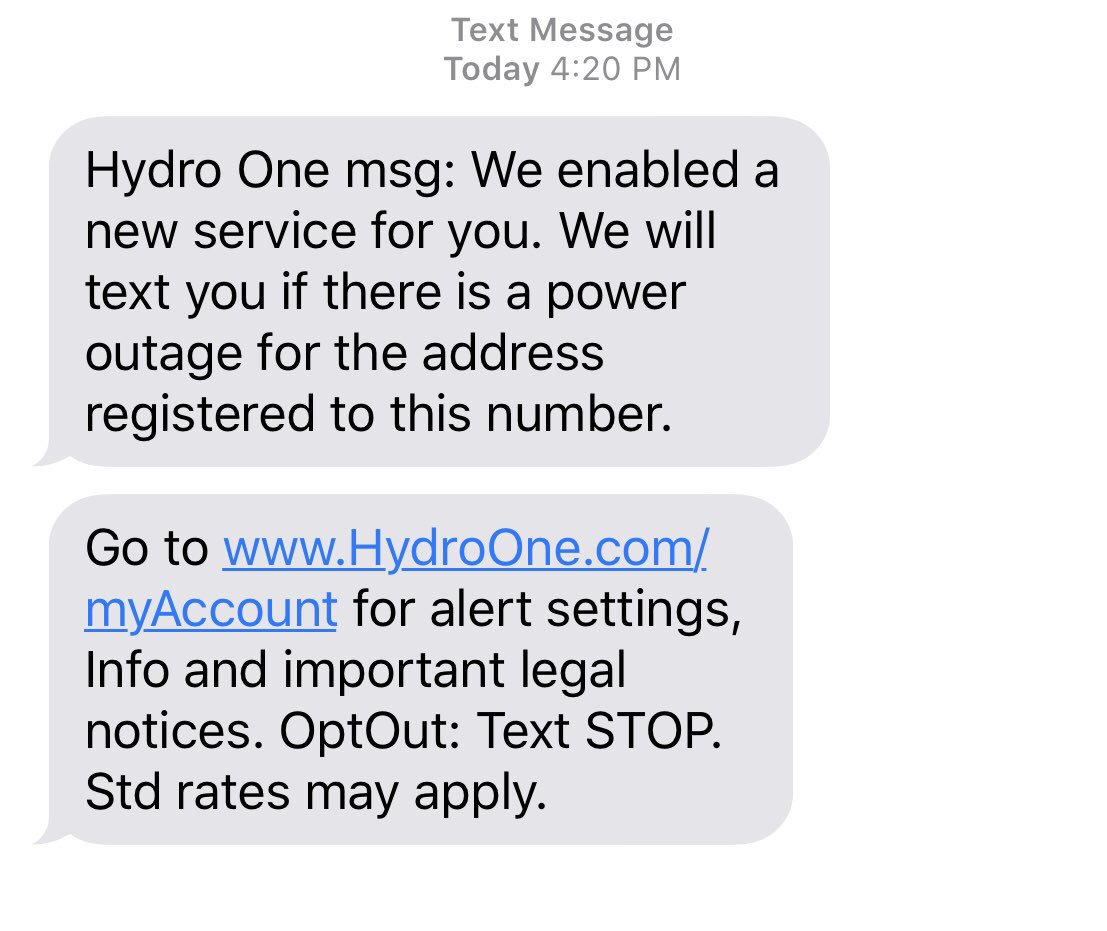Hydro One On Twitter Hi Alain Thank You For Your Inquiry We Have Proactively Enrolled You In Our Exciting Outage Alert Initiative Outage Alerts Can Help Customers Plan Better When We Become