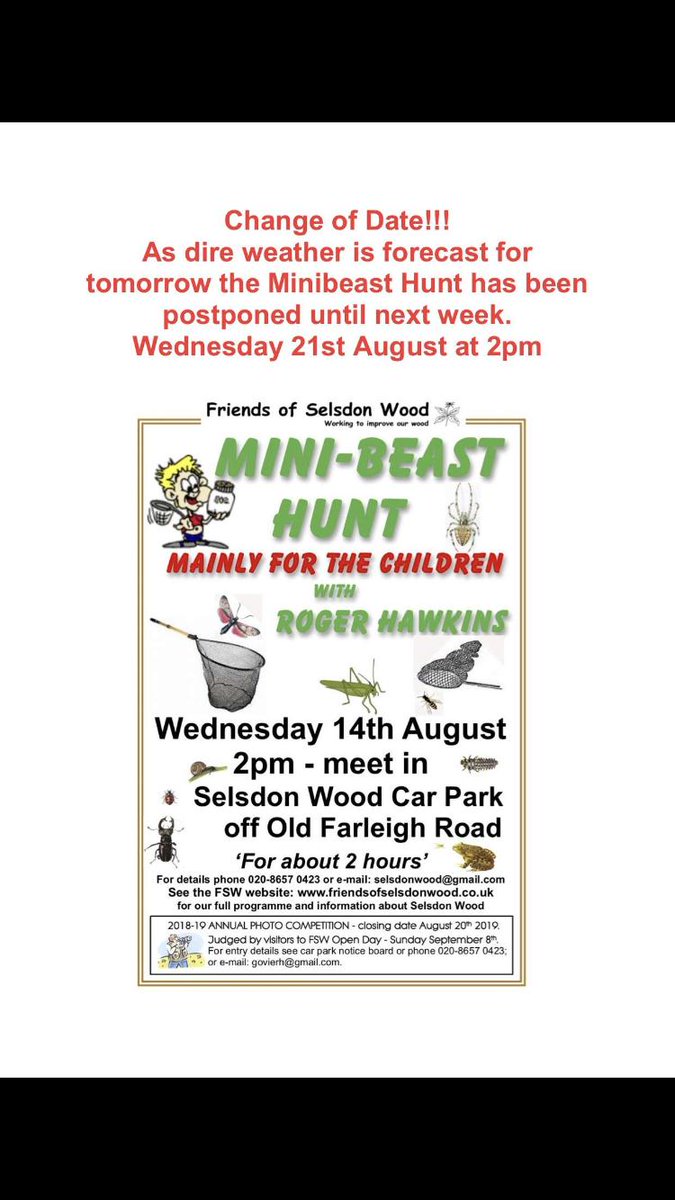 Greenvale Families next Wednesday 21st August the friends of Selsdon Woods have organised a mini beast hunt. Details below. #selsdonwoods#outdoorlearning#selsdon#friendsofselsdonwoods