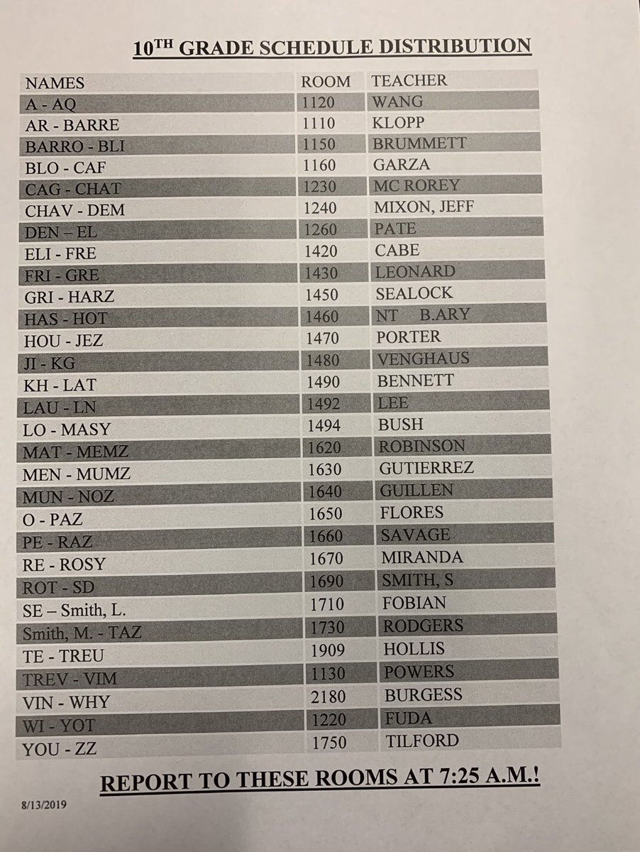 Tomorrow is the first day of school Mustangs!!! We can’t wait to see you!!  You are all amazing and it’s going to be a great year!!  All students will go to Administrative Homeroom in the morning for schedules, even Miller AM and late arrival students. Check out the lists.
