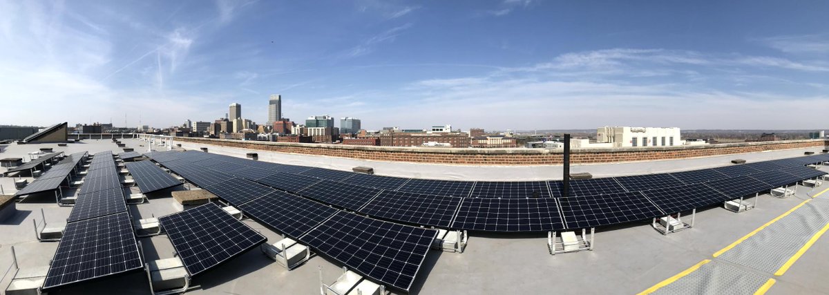 CommVillageOMA's tweet photo. Check out our rooftop #solarpanels in the heart of downtown #Omaha. We're proud to reduce our impact on the environment by producing a portion of our power from onsite #renewable energy. 

Visit us at https://t.co/fhkt66Fhfa to learn more &amp; join our community. https://t.co/hW93bGxE7Y