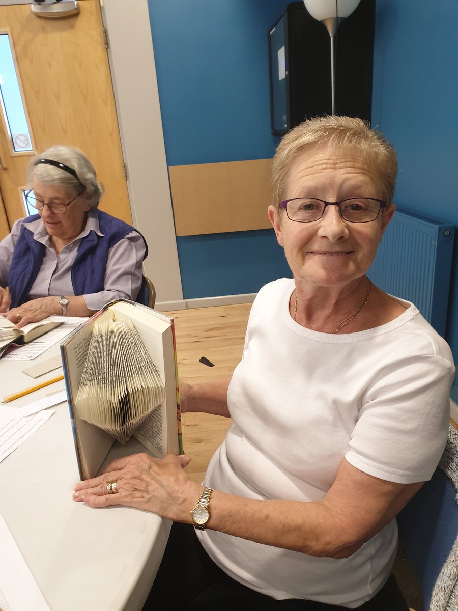 TheBookSurgeon's tweet photo. Folded Book Art workshop at Lavenham library with the Book Surgeon &amp; Sculptor  @BuryLibSuffolk @HadleighLibrary @HalesworthLib @HaverhilLibrary @LowestoftLib https://t.co/oUnNeItS8m