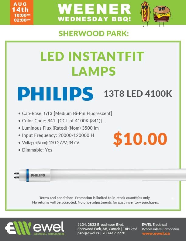 eweledmonton's tweet photo. Join us for another Weener Wednesday at #EWEL Sherwood Park! If you’re STILL rocking old fluorescent tubes in your light fixtures, this week’s special is for you. Making the switch to LED has never been easier with #Philips #InstantFit #LED T8 lamps! https://t.co/WRjqXnjPzx