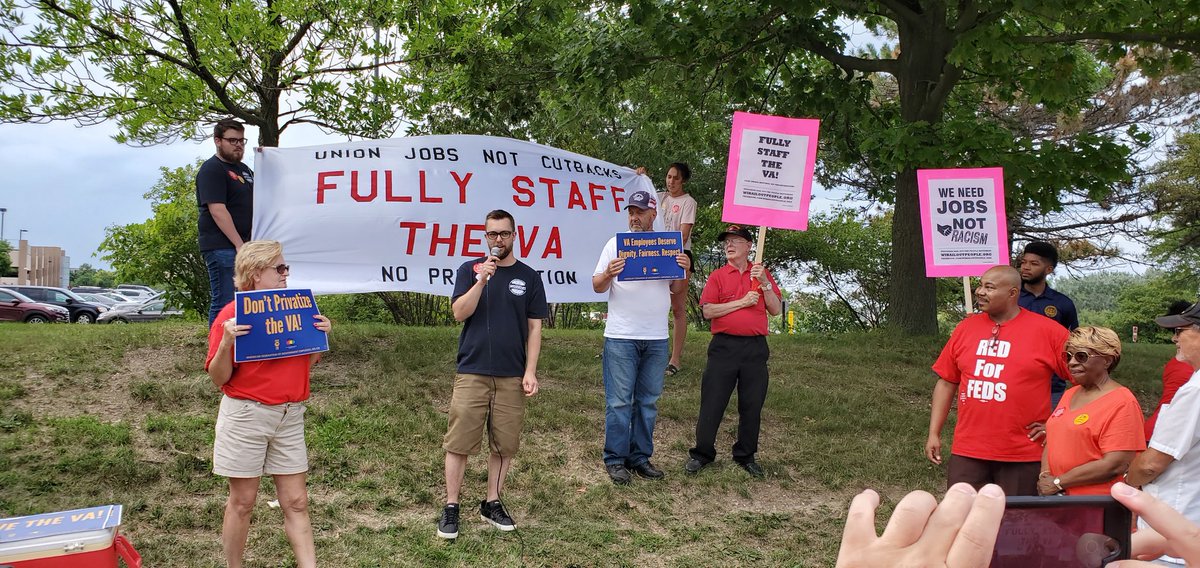 AFGEdistrict7's tweet photo. Jacob an @usairforce veteran and @AFSCME local 526 member spoke on behalf of @MALC_WI at the @AFGENational local 3 rally. Jacob gets healthcare at the Zablocki @DeptVetAffairs in Milwaukee and spoke out against @realDonaldTrump unionbusting at the VA.  #FairContractNow https://t.co/HyN2AfocH0
