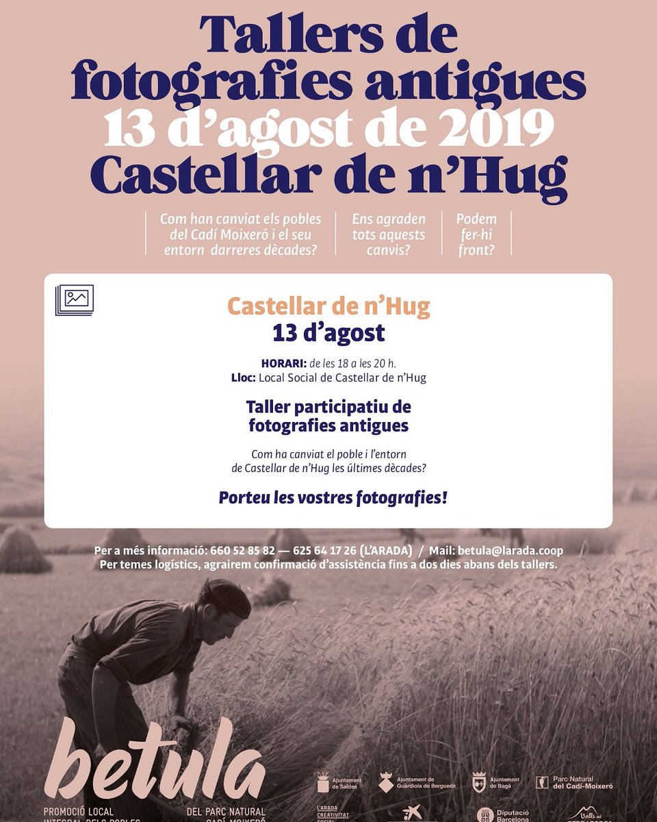 Avui, a <a href="/castellardenhug/">Castellar de n'Hug</a> , taller de fotografies antigues. #betula Com han canviat els pobles de Cadí?  "La llana ja no val res", "tenim menys pastures", "quedem poquets", "els boscos han crescut molt", "ens visita molta gent"... Continuem el 30 d'agost a #bagà, 22 a #saldes