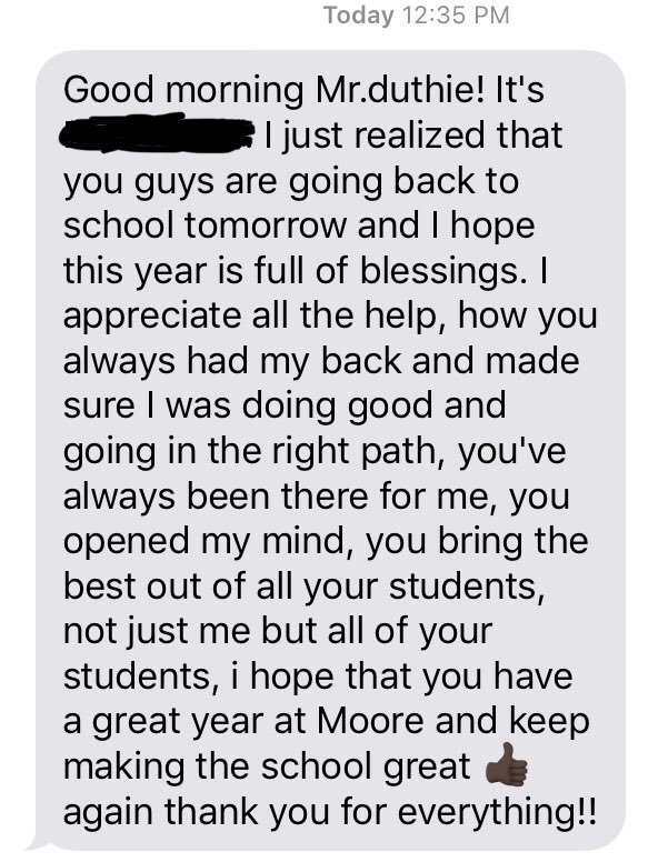 Scott Duthie (@mrscottduthie) on Twitter photo I received a text from a recent <a href="/mooremustangs/">THE Marion C. Moore</a> engineering graduate that made my day! He plans to study #engineering in college, and he’s going to do amazing things! My WHY! <a href="/M_STEMACADEMY1/">MCM SCHOOL</a> <a href="/AcademiesofLou/">AcademiesofLou</a> <a href="/JCPSKY/">JCPS</a> <a href="/PLTWorg/">Project Lead The Way</a> #KNOWmoore #engineerANDbrighten #whyiteach #AISuccess I received a text from a recent <a href="/mooremustangs/">THE Marion C. Moore</a> engineering graduate that made my day! He plans to study #engineering in college, and he’s going to do amazing things! My WHY! <a href="/M_STEMACADEMY1/">MCM SCHOOL</a> <a href="/AcademiesofLou/">AcademiesofLou</a> <a href="/JCPSKY/">JCPS</a> <a href="/PLTWorg/">Project Lead The Way</a> #KNOWmoore #engineerANDbrighten #whyiteach #AISuccess