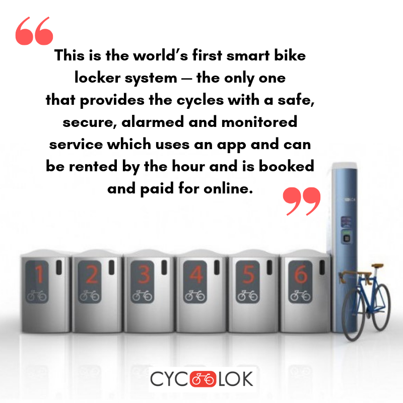 cyclokglobal's tweet photo. To do away with the rather unreliable practice of chaining a bicycle to a tree to keep it from being stolen, Cyc-Lok has developed high-tech 21st century parking lockers for bikes. 
No more bike theft! #bikeparking #bikelocker #cyclok #biketheft #bicycleparking #Ireland https://t.co/o7aqwxqJbH