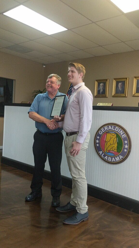 vkarnold's tweet photo. Our Microsoft PowerPoint World Champion Seth Maddox receiving a resolution from his hometown of Geraldine. @Certiport https://t.co/hwffuvzCa4