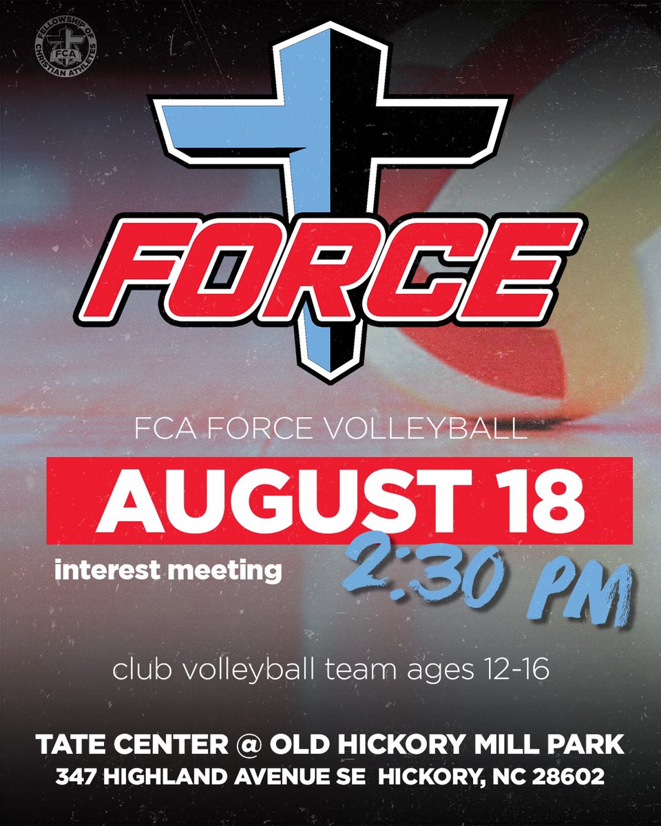 FCAForceVB's tweet image. Come out to our interest meeting Sunday August 18 at the Tate Center at 2:30!! Learn about FCA Force Volleyball!