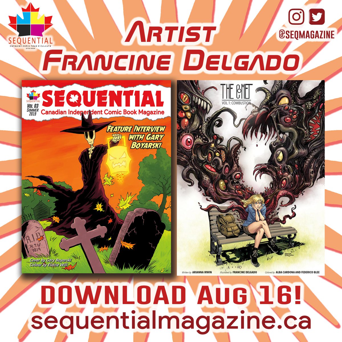 seqmagazine's tweet photo. Countdown to Sequential 3: Our next interview is with Francine Delgado @frandelgado co-creator of The Comet and illustrator for film & TV. Interview by John Ward @arbutus_films Download our issue this Friday Aug 16 #indycomics #comix #magazine #canada #selfpublished https://t.co/YEFdRDa74U