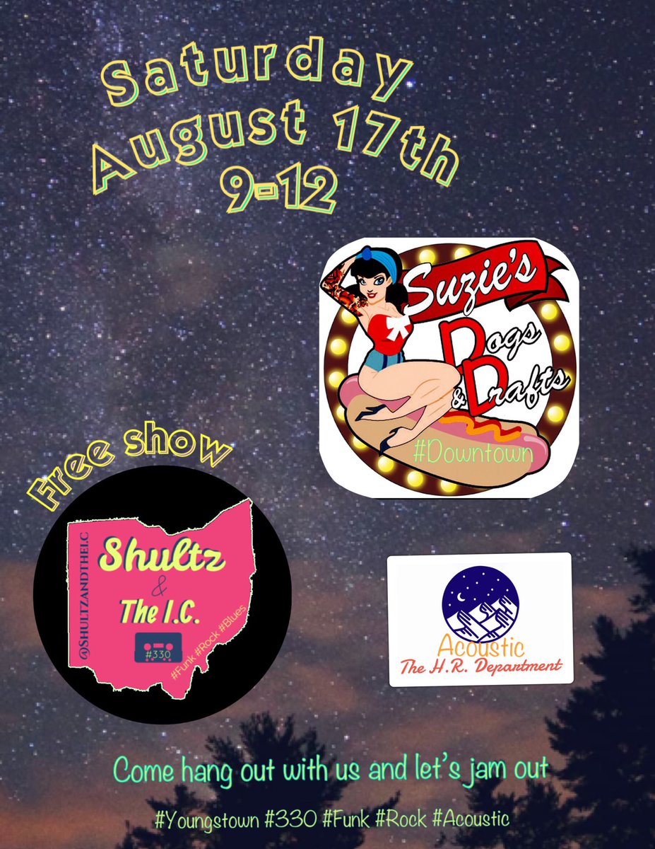 ShultzAndThe_IC's tweet photo. Hey y’all this Saturday @SuziesDogsDraft 9-12 free show #Youngstown #funk #rock #blues https://t.co/BcFJ6Dd7Gl